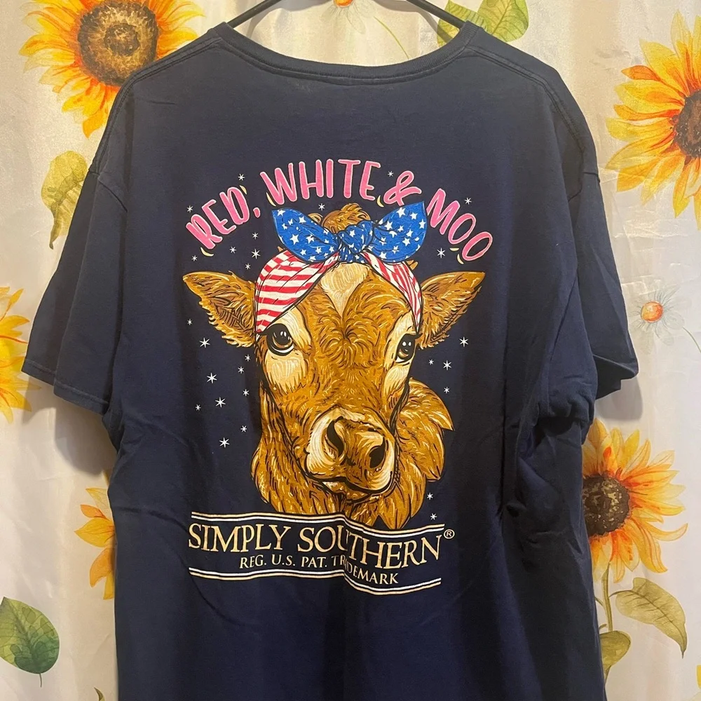 Simply Southern Dark Blue Tee with cow - Picture 2 of 2